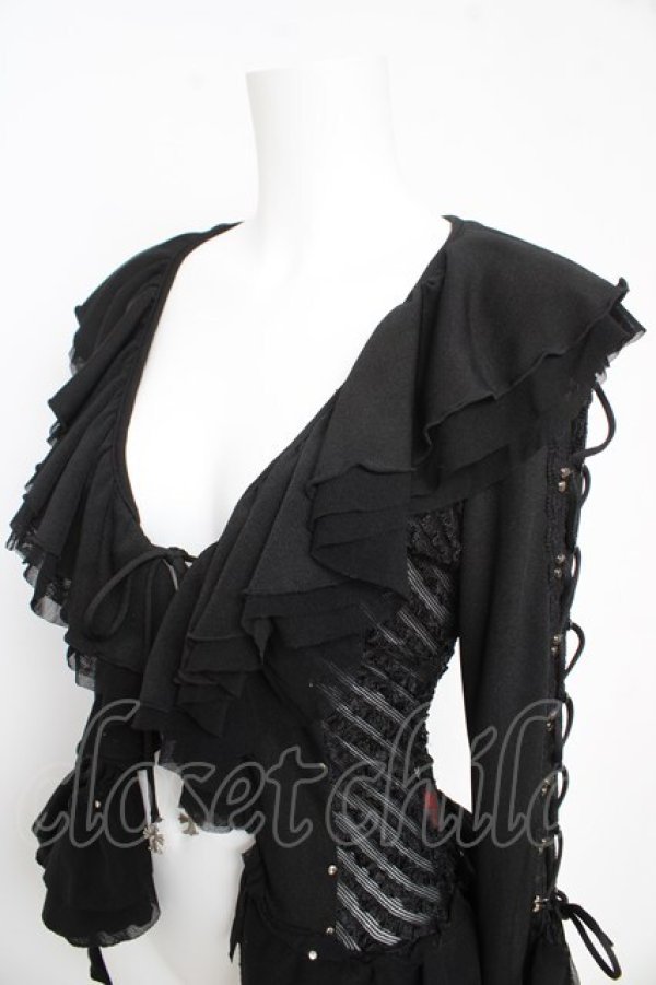 画像3: Ozz On / レースアップ異素材フリルカーディガン  黒 Y-26-02-09-108-OO-TO-SZ-ZY (3)