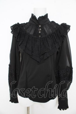 画像: OZZ ANGELO / ヨークレースフリルブラウス  黒 Y-26-02-09-110-OO-BL-SZ-ZY