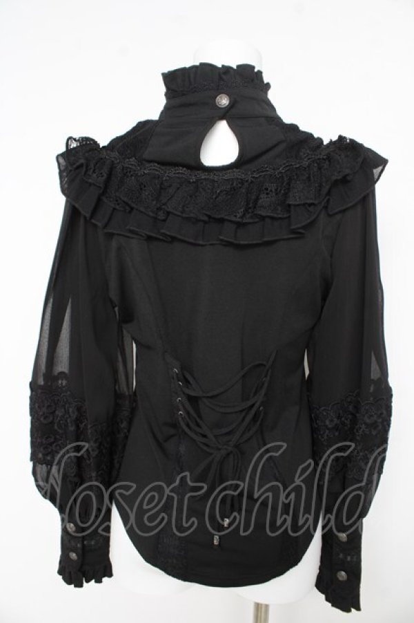 画像2: OZZ ANGELO / ヨークレースフリルブラウス  黒 Y-26-02-09-110-OO-BL-SZ-ZY (2)