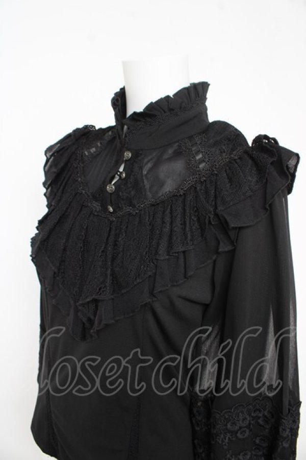 画像3: OZZ ANGELO / ヨークレースフリルブラウス  黒 Y-26-02-09-110-OO-BL-SZ-ZY (3)