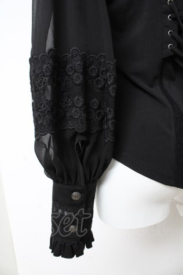 画像4: OZZ ANGELO / ヨークレースフリルブラウス  黒 Y-26-02-09-110-OO-BL-SZ-ZY (4)