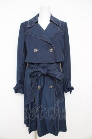 画像: axes femme / レーストリミングプリーツトレンチコート M 紺 Y-26-02-09-116-AX-CO-SZ-ZY