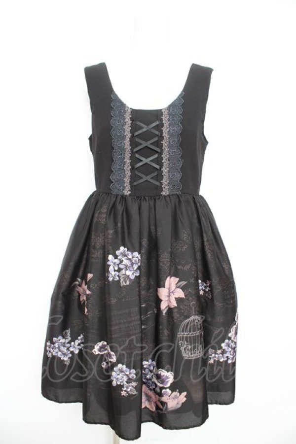 画像1: axes femme / 楽譜×鳥かご柄ワンピース M 黒 Y-26-02-09-120-AX-OP-SZ-ZY (1)