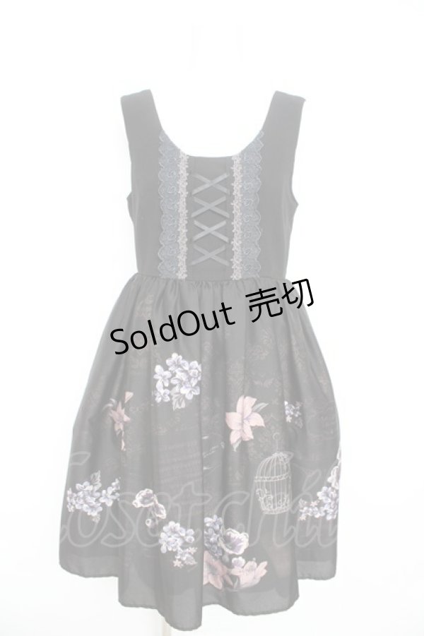 画像1: axes femme / 楽譜×鳥かご柄ワンピース M 黒 Y-26-02-09-120-AX-OP-SZ-ZY (1)