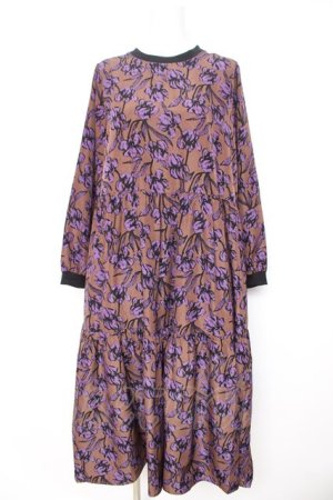 画像: axes femme / 花柄ティアードワンピース  茶×紫 Y-26-02-09-122-AX-OP-SZ-ZY