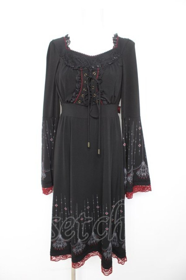 画像1: Ozz Croce / シャンデリアプリントワンピース  黒×赤 Y-26-02-09-126-OO-OP-SZ-ZY (1)