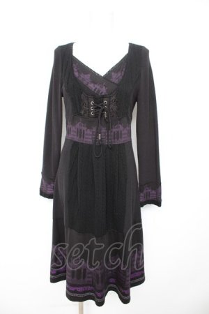 画像: OZZ ANGELO / ゲートptカシュクールワンピース  黒×紫 Y-26-02-09-127-OO-OP-SZ-ZY