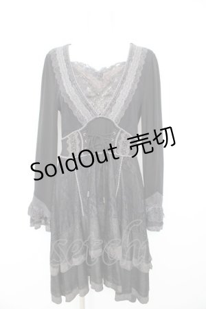 画像: OZZ ANGELO / 胸刺繍入りレース切替フィッシュテールワンピース  黒 Y-26-02-09-128-OO-OP-SZ-ZY