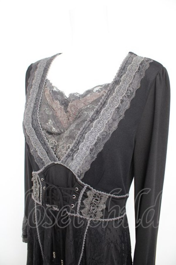 画像3: OZZ ANGELO / 胸刺繍入りレース切替フィッシュテールワンピース  黒 Y-26-02-09-128-OO-OP-SZ-ZY (3)