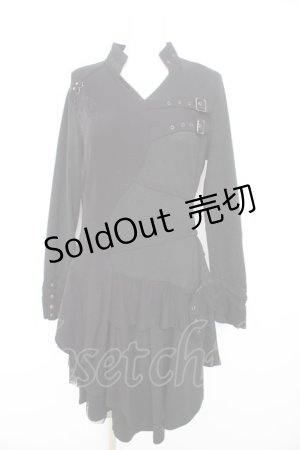 画像: Ozz Croce / 飾りベルト付きアシメワンピース  黒 Y-26-02-09-129-OO-OP-SZ-ZY