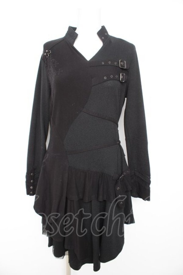 画像1: Ozz Croce / 飾りベルト付きアシメワンピース  黒 Y-26-02-09-129-OO-OP-SZ-ZY (1)