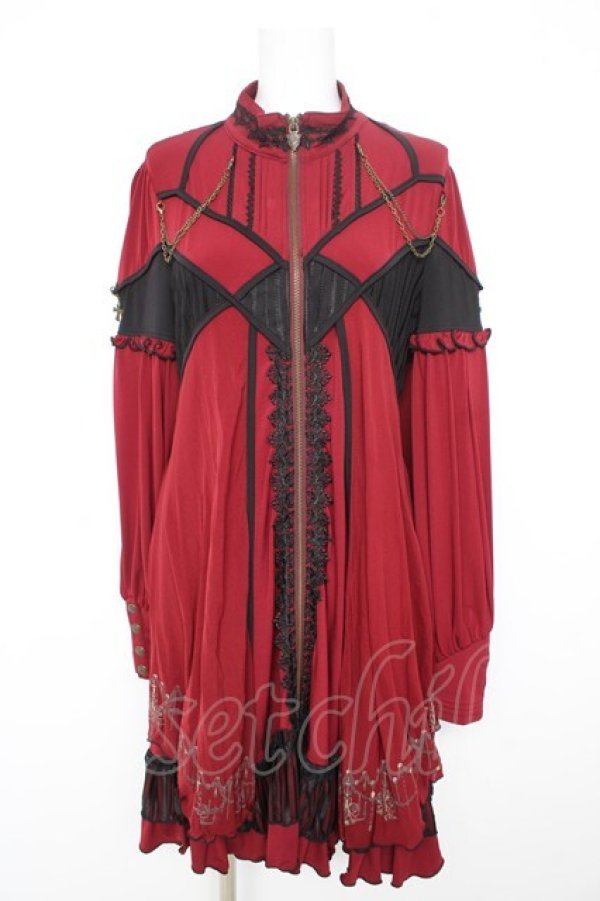 画像1: Ozz oneste / 薔薇刺繍チェーン付きワンピース  赤 Y-26-02-09-132-OO-OP-SZ-ZY (1)