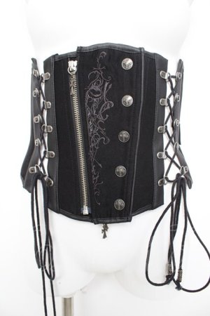 画像: Ozz Croce / ウエスト刺繍ボタンコルセット  黒 Y-26-02-09-141-OO-TO-SZ-ZY