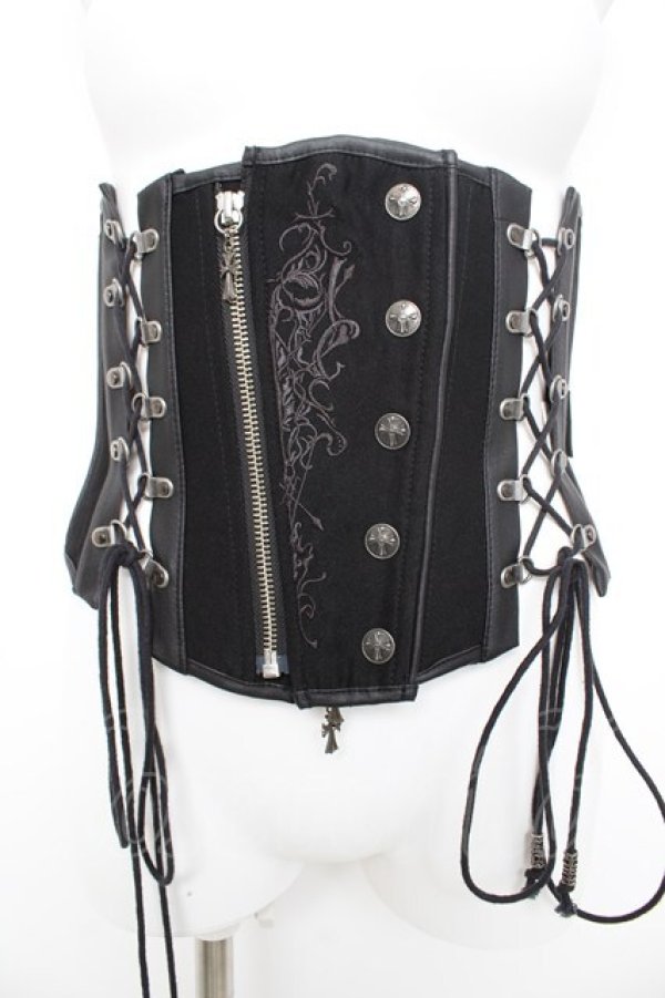 画像1: Ozz Croce / ウエスト刺繍ボタンコルセット  黒 Y-26-02-09-141-OO-TO-SZ-ZY (1)