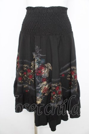 画像: Ozz oneste / 梅刺繍スカート  黒 Y-26-02-09-148-OO-SK-SZ-ZY