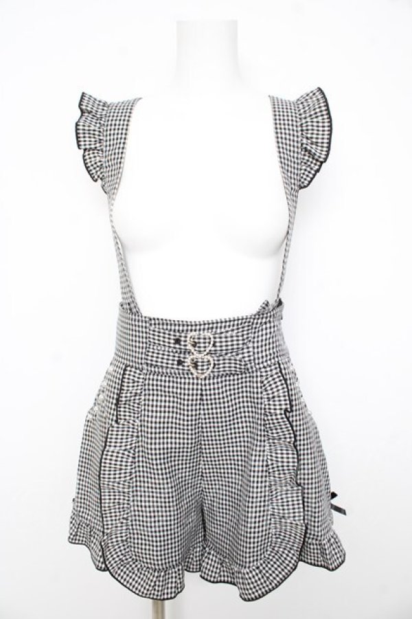 画像1: LIZ LISA / サスペンダー付きショートパンツ  白×黒 Y-26-02-09-152-LO-PA-SZ-ZY (1)