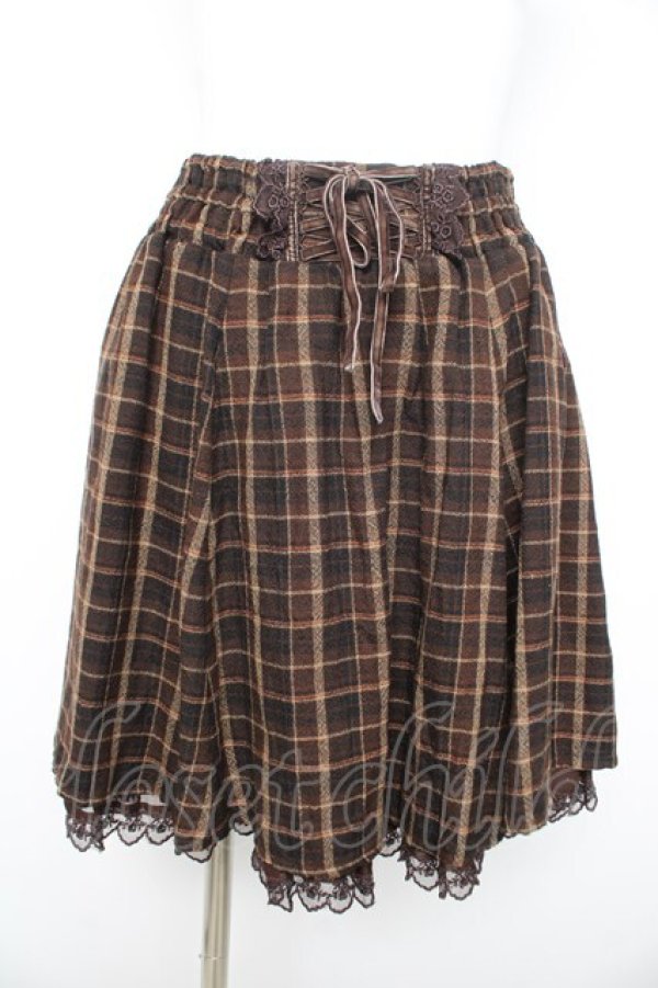 画像1: axes femme / チェックスカート  茶 Y-26-02-09-154-AX-SK-SZ-ZY (1)