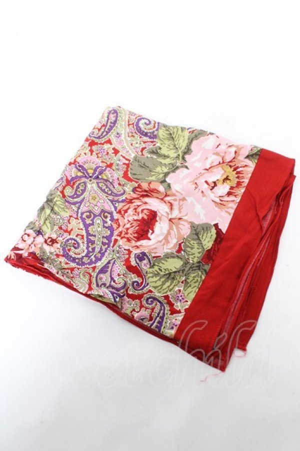 画像1: INGEBORG / ペイズリー柄ローズ大判ストール  赤 Y-26-02-09-019-LO-ZA-SZ-ZY (1)