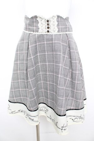 画像: axes femme POETIQUE / 音符柄チェックスカート M グレー Y-26-02-09-168-AX-SK-SZ-ZY