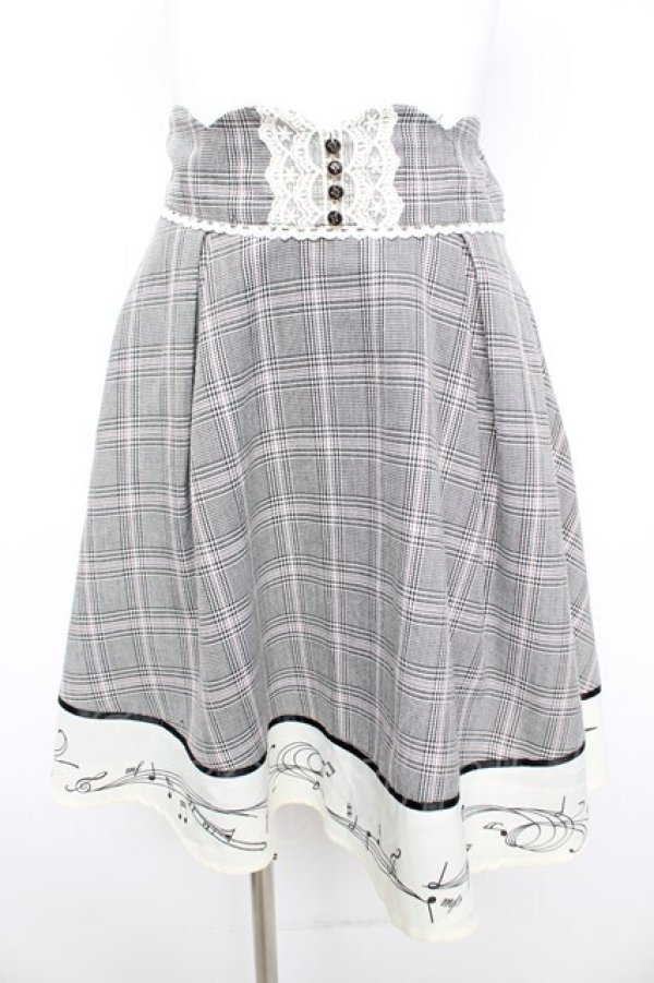 画像1: axes femme POETIQUE / 音符柄チェックスカート M グレー Y-26-02-09-168-AX-SK-SZ-ZY (1)