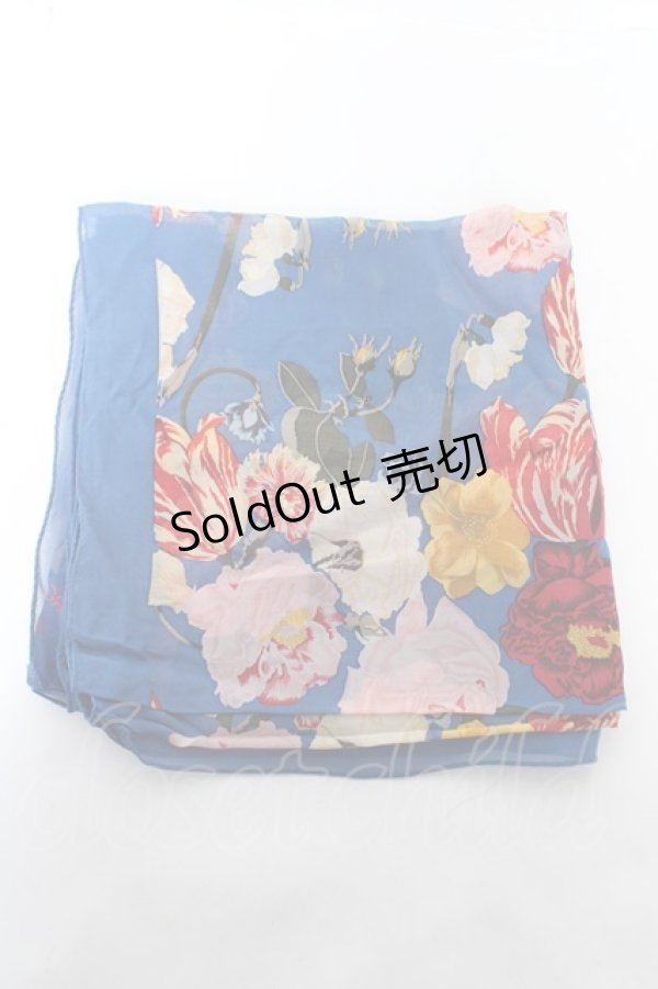 画像1: INGEBORG / ヴィンテージフラワー柄大判ストール  青 Y-26-02-09-027-LO-ZA-SZ-ZT0308D (1)