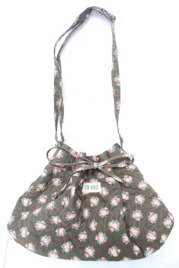 画像1: PINK HOUSE / ブーケ柄キルティング巾着バッグ  カーキ Y-26-02-09-040-LO-BG-SZ-ZY (1)
