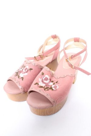 画像: axes femme / バラ刺繍木底風サンダル L ピンク Y-26-02-09-044-AX-SH-SZ-ZY