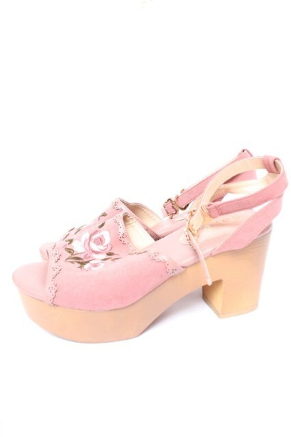 画像2: axes femme / バラ刺繍木底風サンダル L ピンク Y-26-02-09-044-AX-SH-SZ-ZY (2)