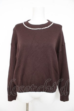 画像: axes femme / パール付きニット  茶 Y-26-02-11-041-AX-TO-SZ-ZY
