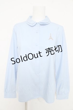 画像: Fi.n.t / エッフェルトウロゴ刺繍ダブルカラーシャツ  サックス Y-26-02-11-047-CA-BL-SZ-ZY