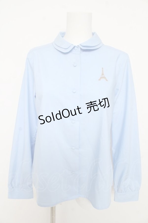 画像1: Fi.n.t / エッフェルトウロゴ刺繍ダブルカラーシャツ  サックス Y-26-02-11-047-CA-BL-SZ-ZY (1)