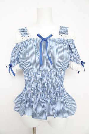 画像: Angelic Pretty / Lovelyオフショルダーブラウス(ストライプ)  ブルー Y-26-02-11-050-AP-BL-AS-ZY