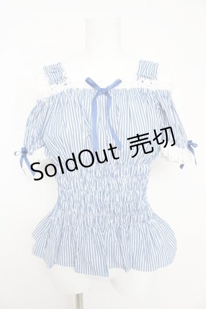 画像: Angelic Pretty / Lovelyオフショルダーブラウス(ストライプ)  ブルー Y-26-02-11-050-AP-BL-AS-ZY