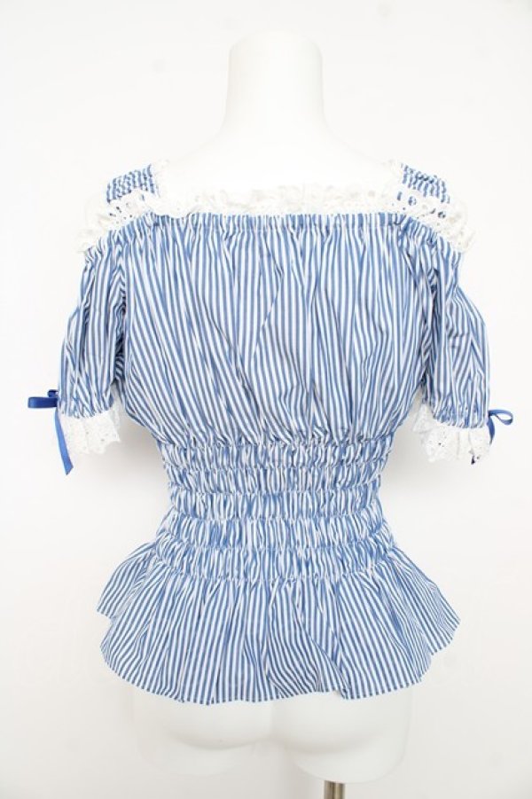 画像2: Angelic Pretty / Lovelyオフショルダーブラウス(ストライプ)  ブルー Y-26-02-11-050-AP-BL-AS-ZY (2)