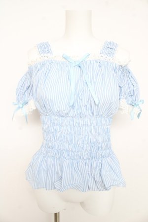 画像: Angelic Pretty / Lovelyオフショルダーブラウス(ストライプ)  サックス Y-26-02-11-051-AP-BL-AS-ZY