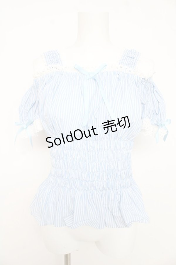 画像1: Angelic Pretty / Lovelyオフショルダーブラウス(ストライプ)  サックス Y-26-02-11-051-AP-BL-AS-ZY (1)