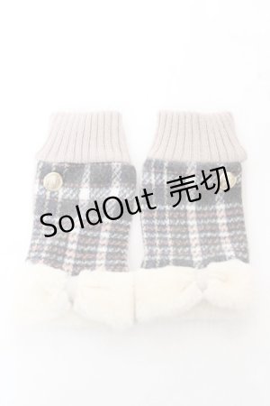 画像: axes femme / リボンファー使いチェック手袋  黒 Y-26-02-11-009-AX-ZA-SZ-ZY