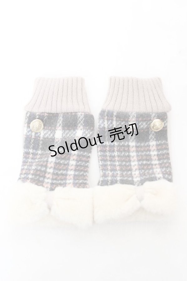 画像1: axes femme / リボンファー使いチェック手袋  黒 Y-26-02-11-009-AX-ZA-SZ-ZY (1)