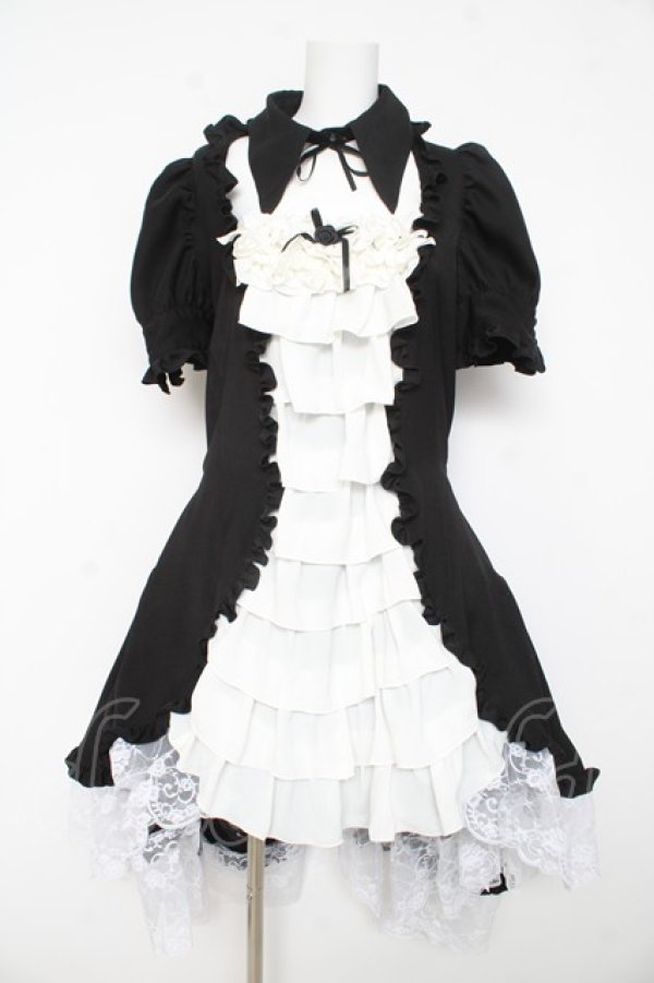 画像1: MABLE / 別衿・姫袖付きドレスワンピース  黒×白 Y-26-02-11-059-GO-OP-SZ-ZY (1)