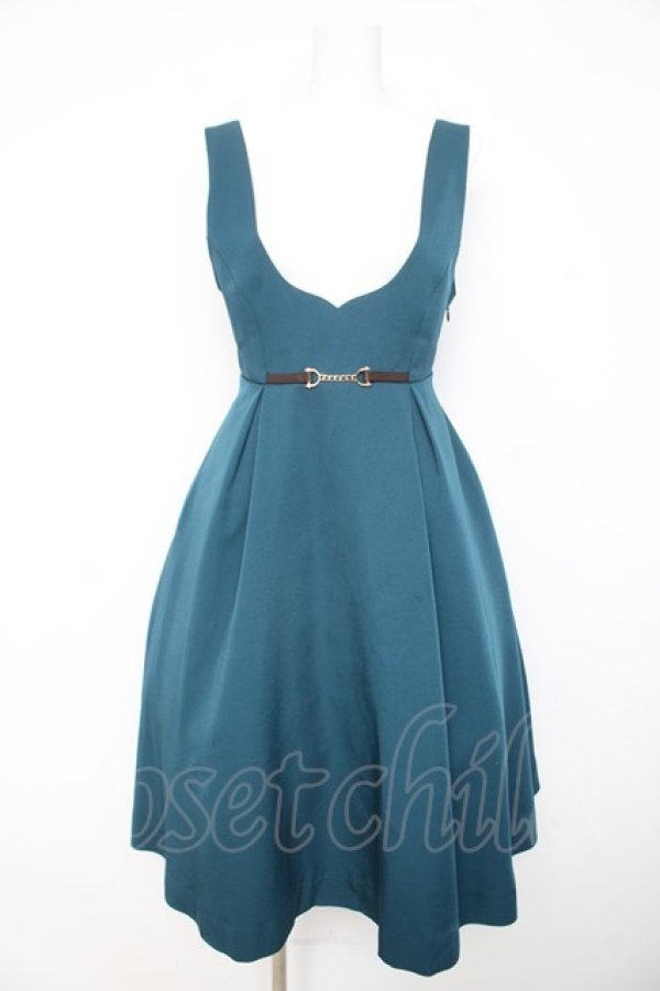 画像1: F i.n.t / チェーンビット使いディープVネックジャンパースカート  グリーン Y-26-02-11-060-CA-OP-SZ-ZY (1)