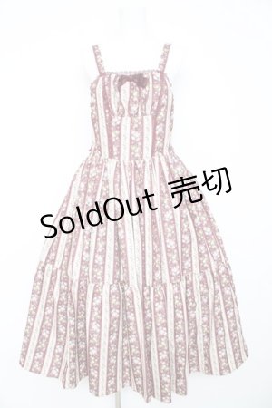 画像: axes femme kawaii / ストライプローズ柄ジャンスカ M ワイン Y-26-02-11-074-AX-OP-SZ-ZY