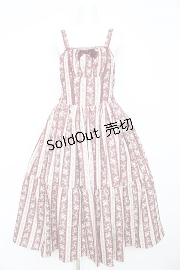 画像1: axes femme kawaii / ストライプローズ柄ジャンスカ M ワイン Y-26-02-11-074-AX-OP-SZ-ZY (1)