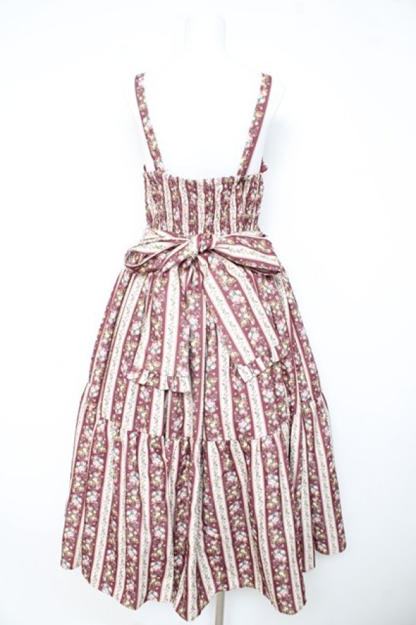 画像2: axes femme kawaii / ストライプローズ柄ジャンスカ M ワイン Y-26-02-11-074-AX-OP-SZ-ZY (2)