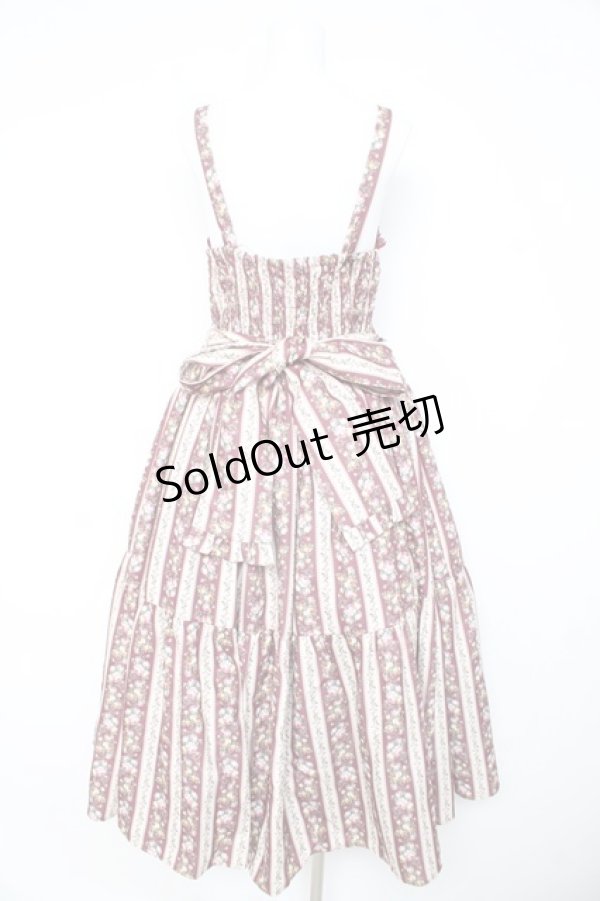 画像2: axes femme kawaii / ストライプローズ柄ジャンスカ M ワイン Y-26-02-11-074-AX-OP-SZ-ZY (2)