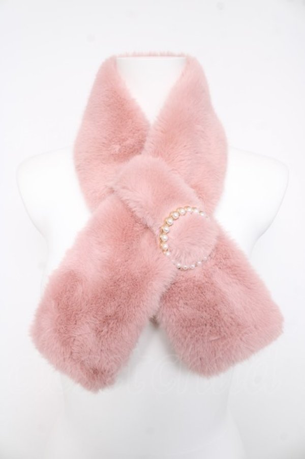 画像1: axes femme / パール付ファーティペット  ピンク Y-26-02-11-002-AX-ZA-SZ-ZY (1)