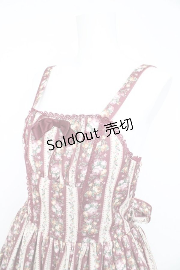 画像3: axes femme kawaii / ストライプローズ柄ジャンスカ M ワイン Y-26-02-11-074-AX-OP-SZ-ZY (3)