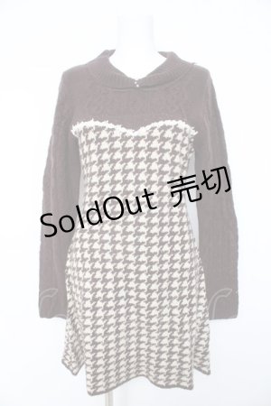 画像: axes femme / ビスチェ切替千鳥柄ニットワンピース  茶 Y-26-02-11-075-AX-OP-SZ-ZY