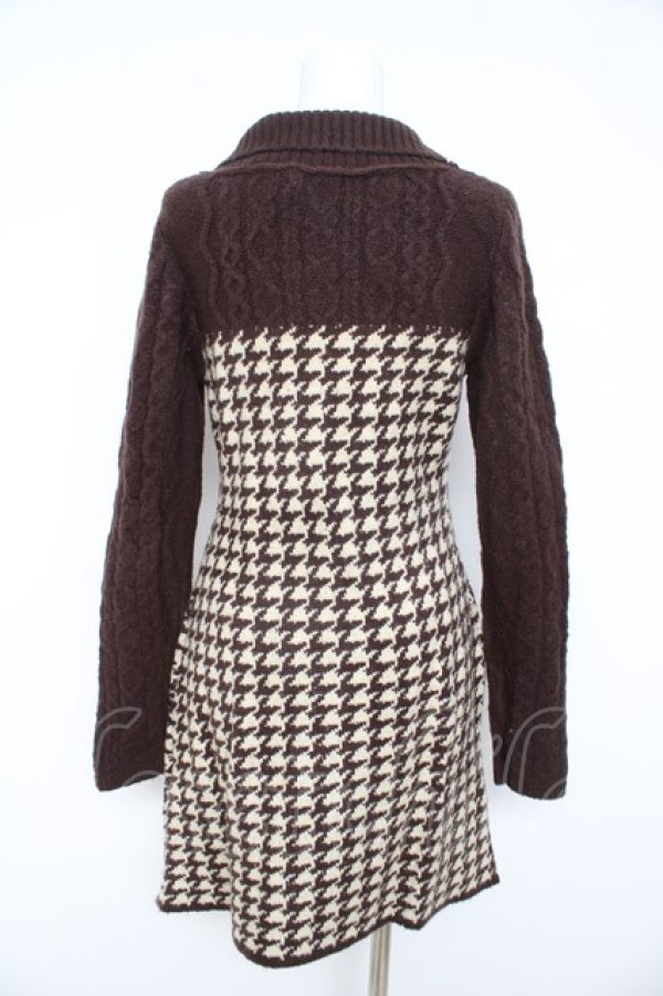 画像2: axes femme / ビスチェ切替千鳥柄ニットワンピース  茶 Y-26-02-11-075-AX-OP-SZ-ZY (2)