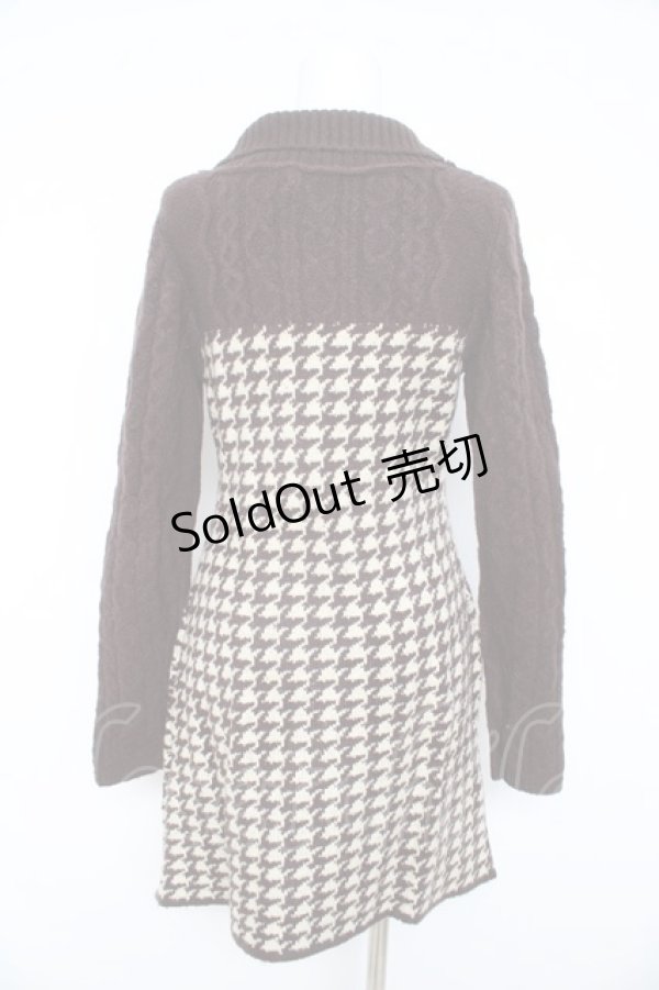 画像2: axes femme / ビスチェ切替千鳥柄ニットワンピース  茶 Y-26-02-11-075-AX-OP-SZ-ZY (2)