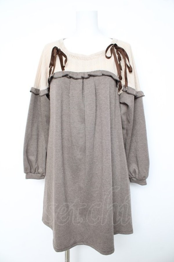 画像1: axes femme / ヨーク切替千鳥柄カットチュニ M 茶 Y-26-02-11-076-AX-OP-SZ-ZY (1)